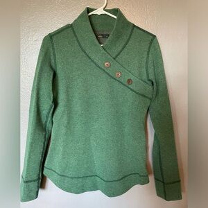 Prana Green Cowl Neck Sweater with Button Detail
